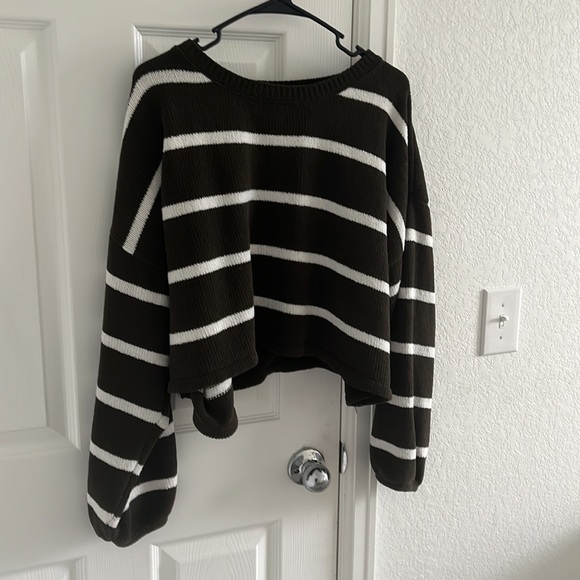 Ribbed knit drop shoulder Green and white sweater - Picture 2 of 2